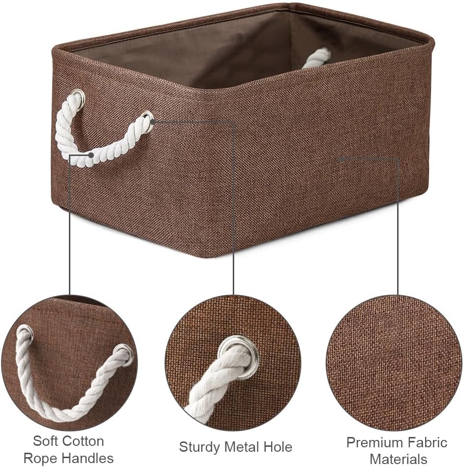 TheWarmHome Decorative Basket Rectangular Fabric Storage Bin Organizer Basket with Handles for Clothes Storage (Brown,Large-3Pack,15.7L*11.8W*8.3H)