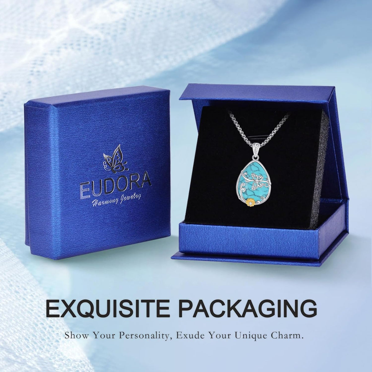 EUDORA Moonstone Turquoise Necklace for Women S925 Sterling Silver, Angel Tears Water Droplets Pendant Grandma Necklace Jewelry for Women Gifts for Mother in Law Mothers Day Gifts for Mom, 20"