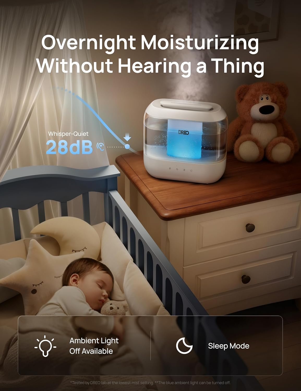 Dreo Humidifiers for Bedroom, 4L Top Fill for Large Room, 36H Runtime, 28 dB Quiet Supersized Cool Mist Air Humidifier for Baby Nursery, Plants, Indoor, Night Light, Easy to Clean & Fill, White