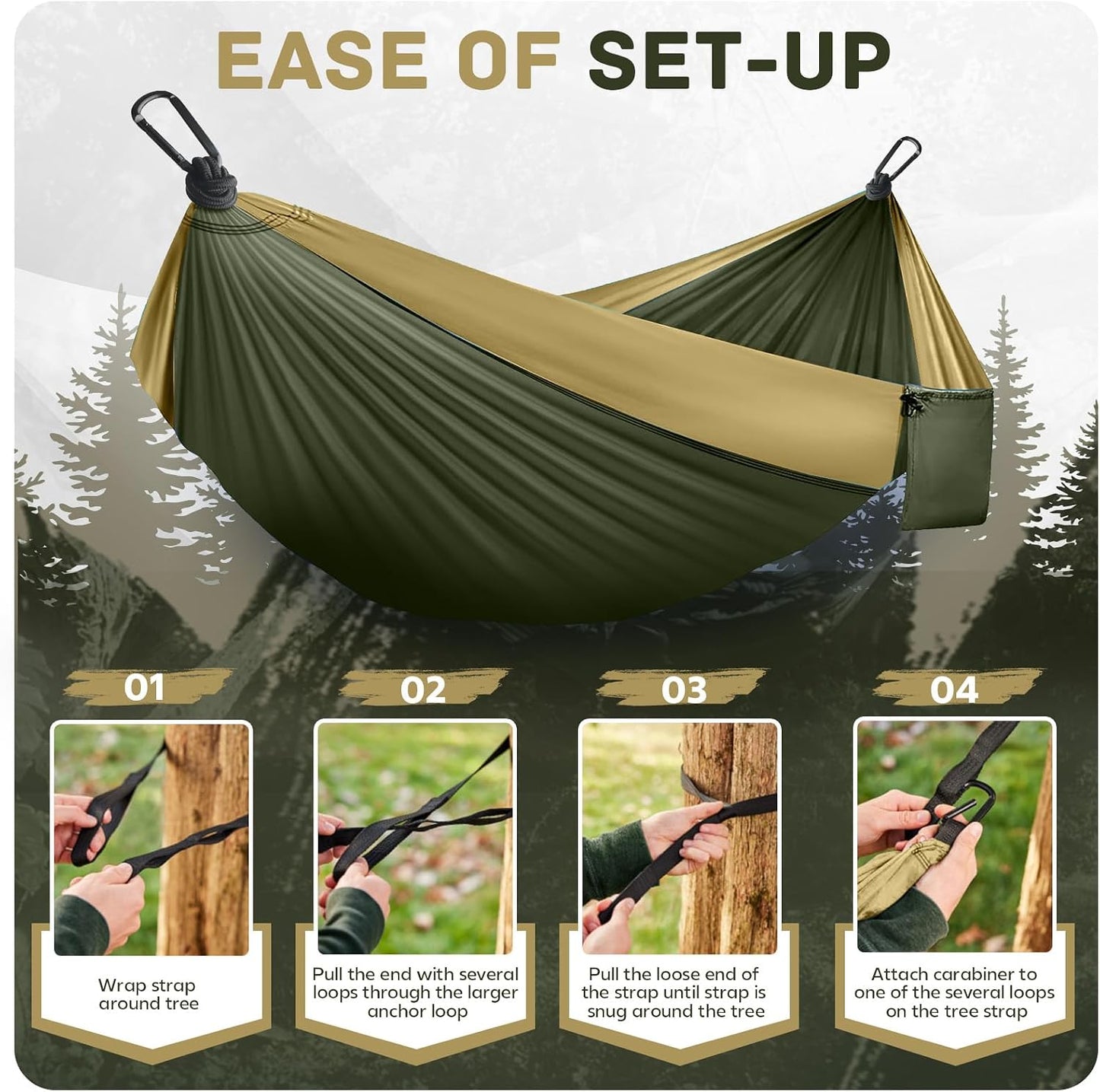 Camping Hammock Lightweight, Portable Hammocks Parachute Hammock with Two Tree Straps, Single or Double Travel Swing Nylon Camp Hammocks, Outdoor Essentials for Beach Backpacking Hiking, Orange