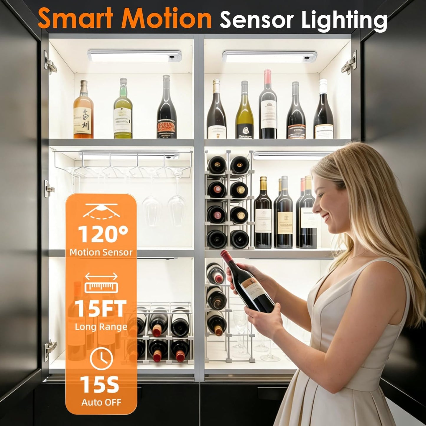RUIKORING 8.5" Under Cabinet Lighting 6 Pack, 3 Colors, Motion Sensor Light Indoor,48 LED Rechargeable Closet Lights, Dimmable Under Counter Lights, Stick-On Magnetic Cabinet Night Lights for Kitchen