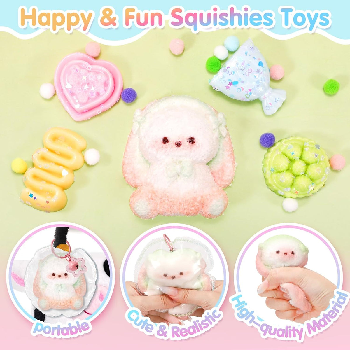 CatchCute Squishies Toys Set 5PCS, Squeeze Toys Stuffed Bunny Cake Dessert Flower Sensory Fidget Toys for Anxiety Relief, Desk Sticky Toys Party Favors Birthday for Boys and Girls