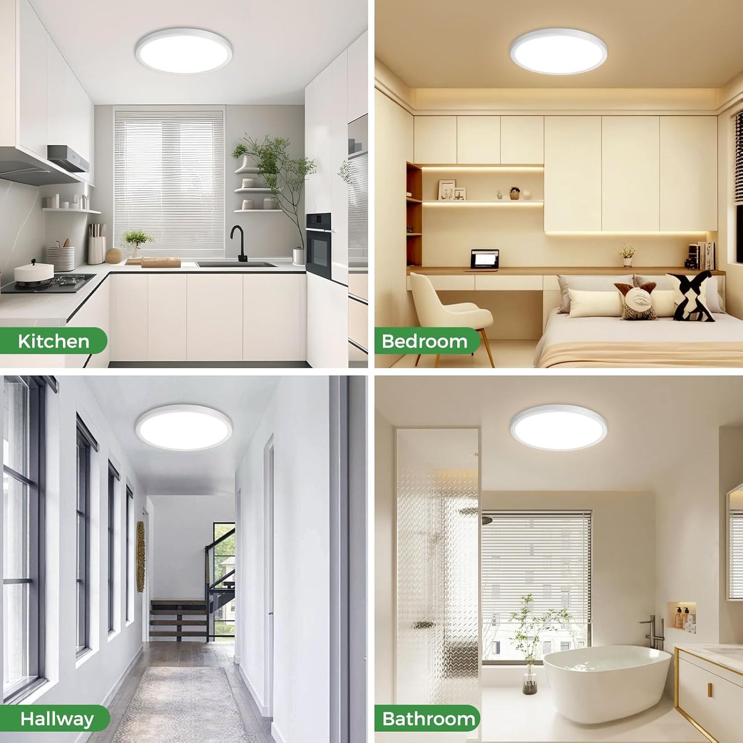 zemty 4Pack LED Flush Mount Ceiling Light, 12Inch 24W Dimmable Ceiling Lights Fixture, 5 Color Temperatures (3000K-6500K) White Round Ceiling Lamp for Bedroom, Kitchen, Hallway,Bathroom