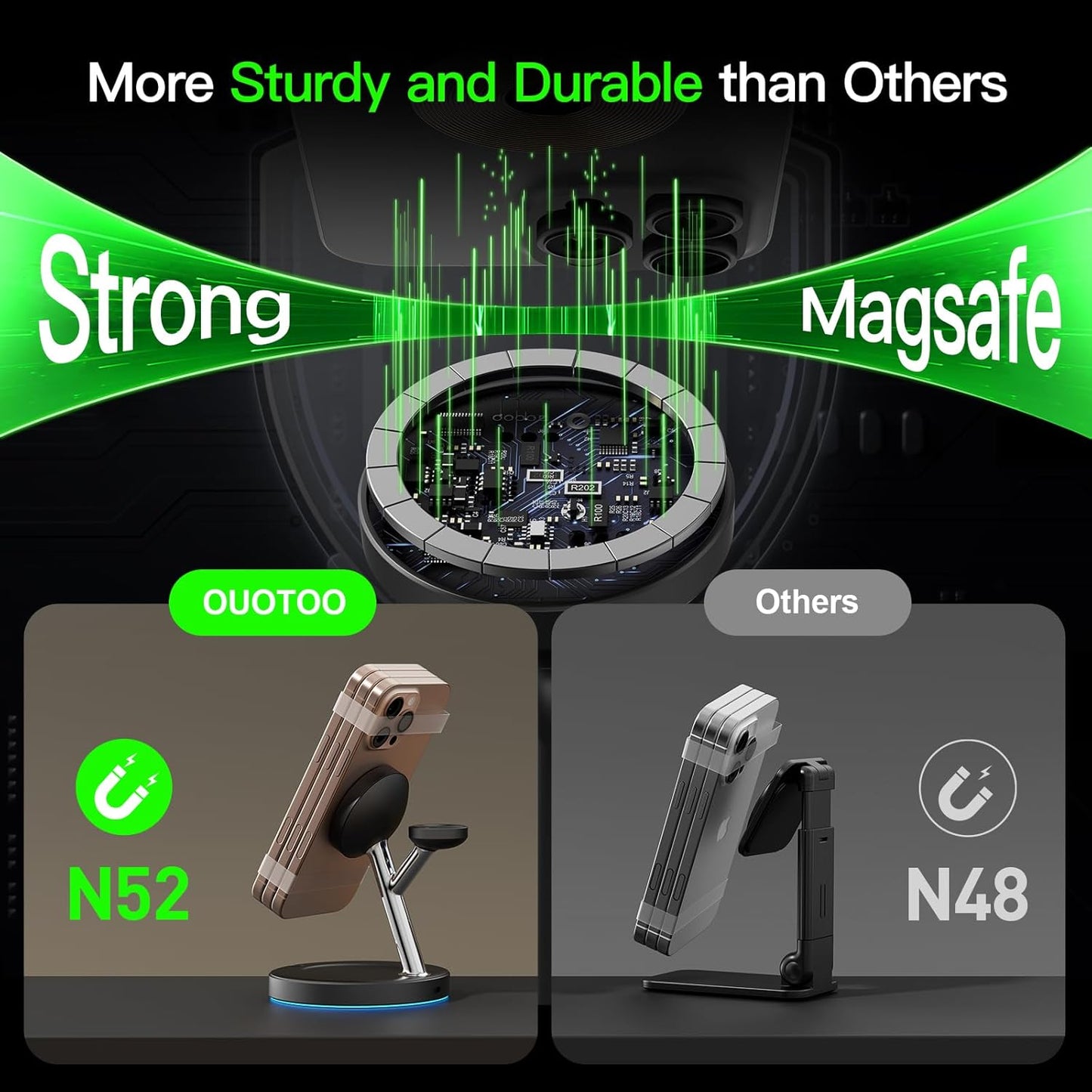 Wireless Charger 3 in 1 for iPhone, Magnetic Charging Station for Apple Family with Adjustable Blue Ambient Light, 15W Fast MagSafe Charger Stand,for iPhone17-12-iWatch AirPods Series