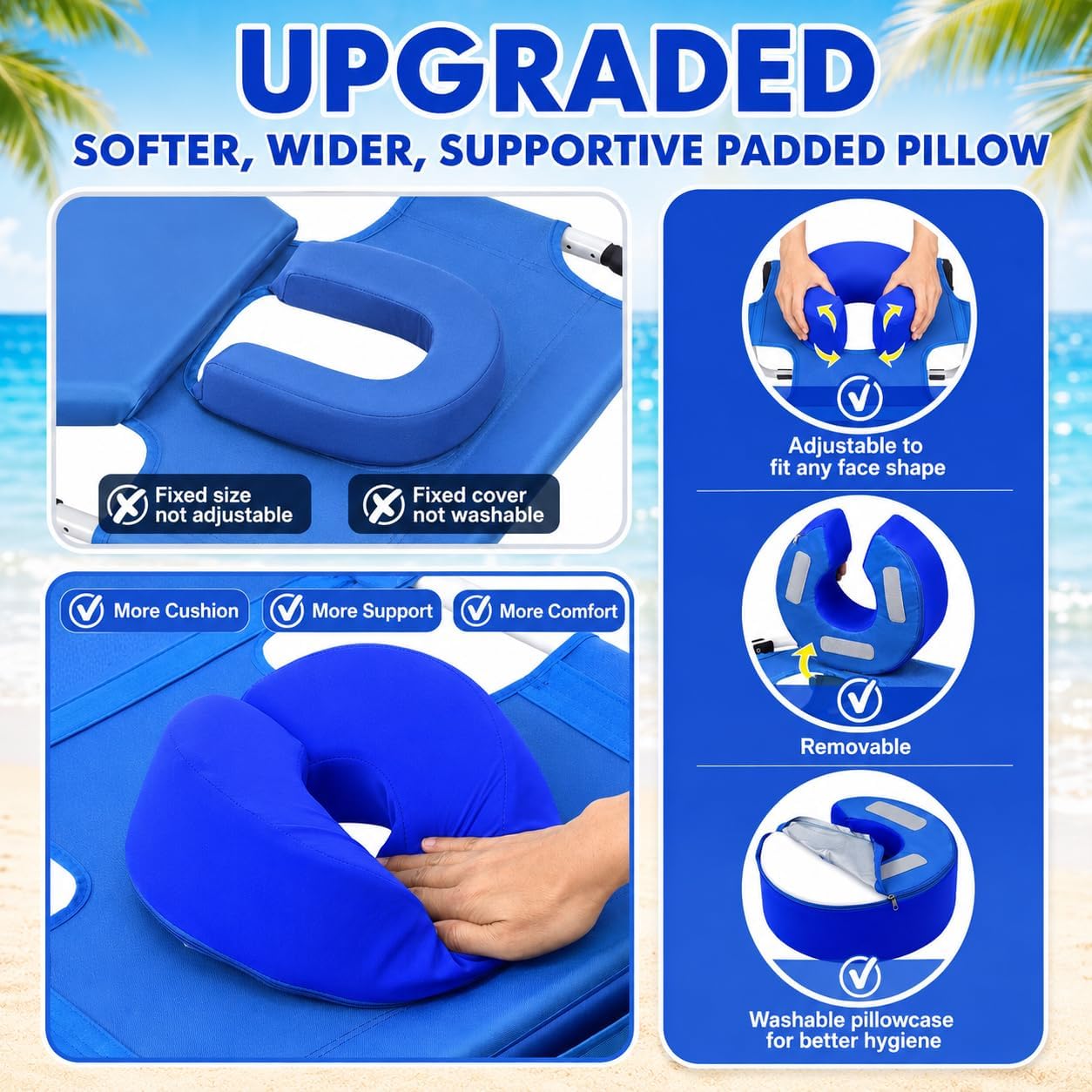 Backpack Beach Tanning Lounge Chair with Canopy Shade Face Hole Padded Adjustable Washable, 6 Position Layout Chair for Outside Sunbathing Poolside Lawn, UPF 50+ Wind-Resistant Sun Shade, Patented