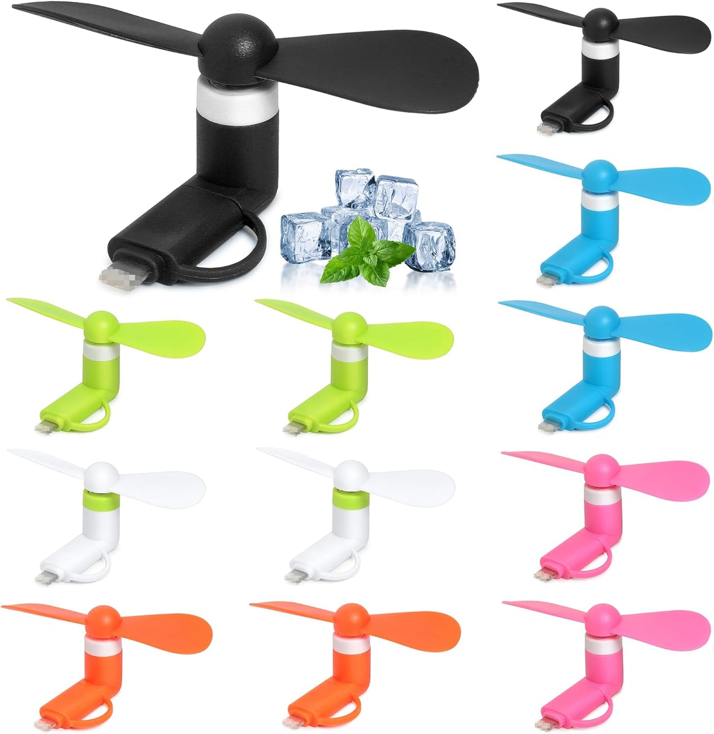 Mini Cell Phone Fan 12 Pack, 2-in-1 Fan Compatible for iPhone, iPad, Android Smartphone,Tablet Fit for Type C/Lightning Port Colorful and Powerful Cell Phone Summer Accessories