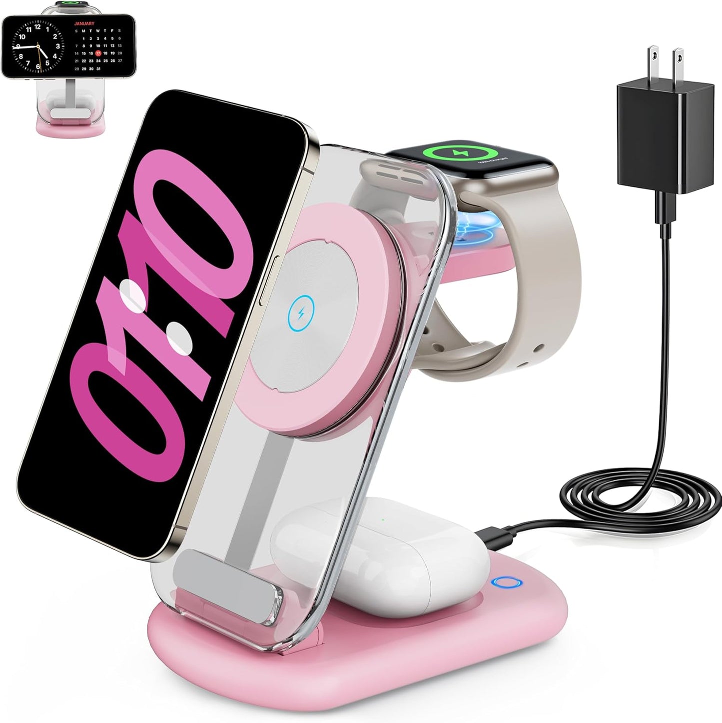 2026 Traveling Wireless Mag-Safe Fast Charging Station,Magnetic 3 in 1 Charger with Light for iPhone 17 16 15 14 13 12 Pro Max Plus,Apple Watch& Air pods 4 3 2 Pro-Gifts for Wife & Husband(White)