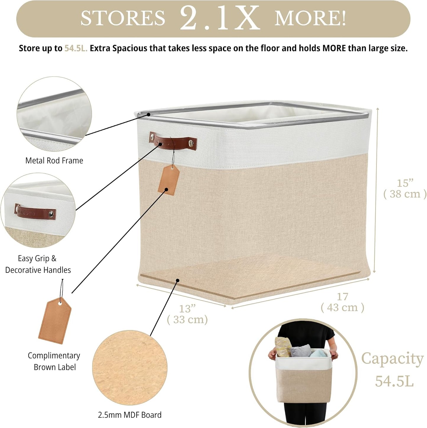 DECOMOMO Extra Large Storage Baskets, 54.5L Fabric Storage Bins 3 Pack