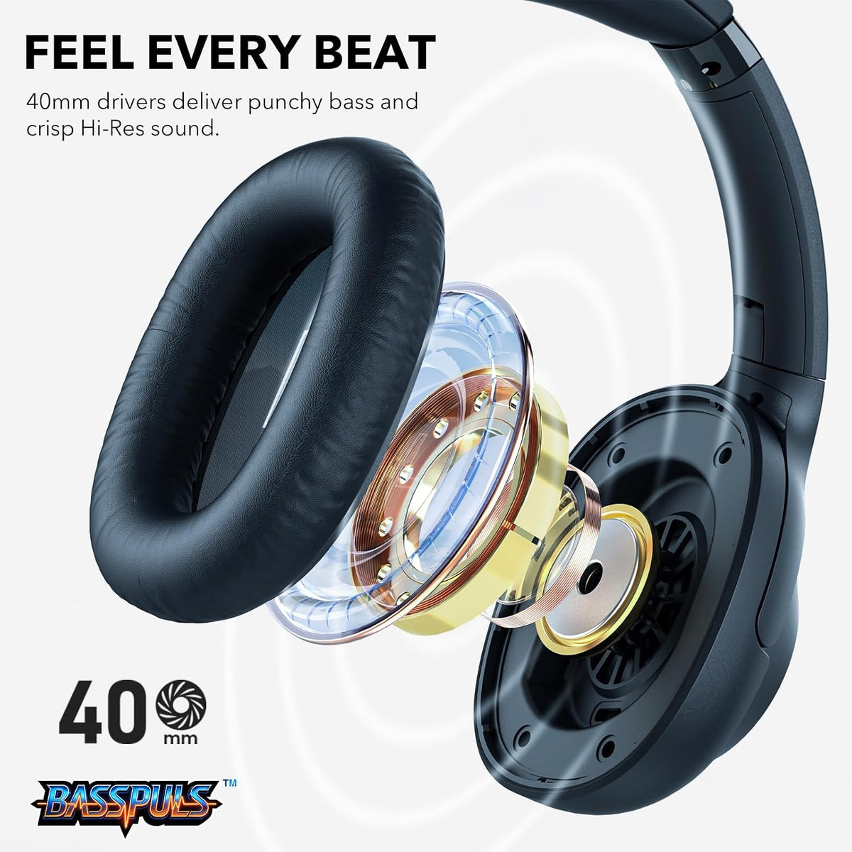 Bluetooth 6.0 Active Noise Cancelling Headphones for Airplane Travel, Blue