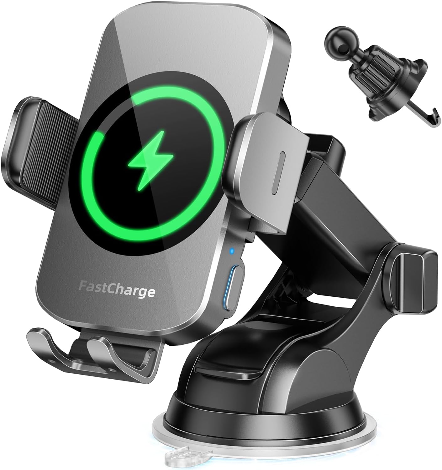 BothLin 3-in-1 Wireless Car Charger Mount, 15W Fast Charging Auto-Clamping Phone Holder for iPhone 17 16 15 14, Samsung Galaxy S24 S23, Dashboard, Vent & Windshield Car Mount(Black)