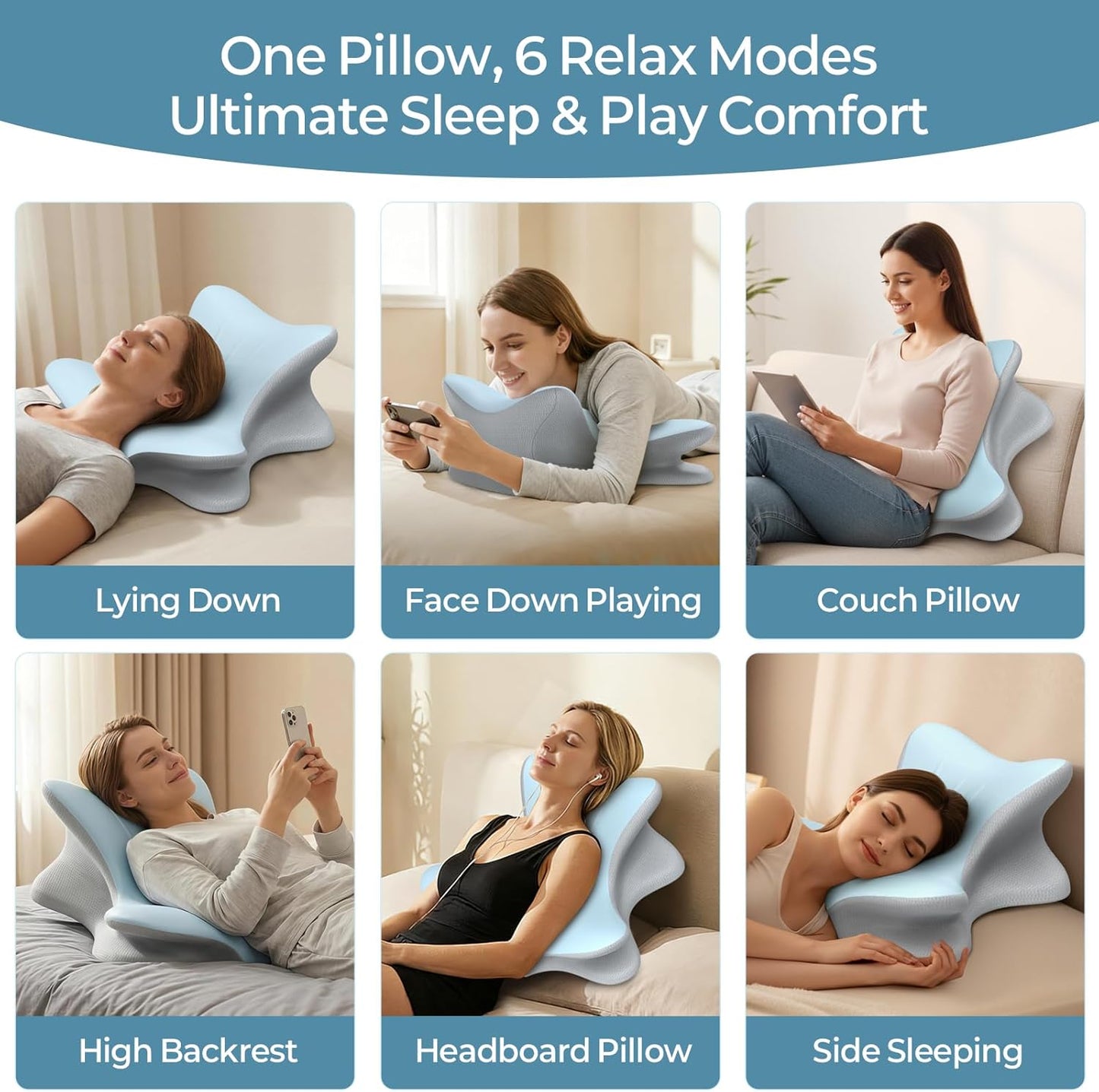 Cervical Neck Pillow for Pain Relief, Ergonomic Reading Pillow for Bed, Orthopedic Wedge Pillow Back Support Pillow, Contour Memory Foam Pillows for Sleeping, Couch Floor Use Lying Reading (Blue)