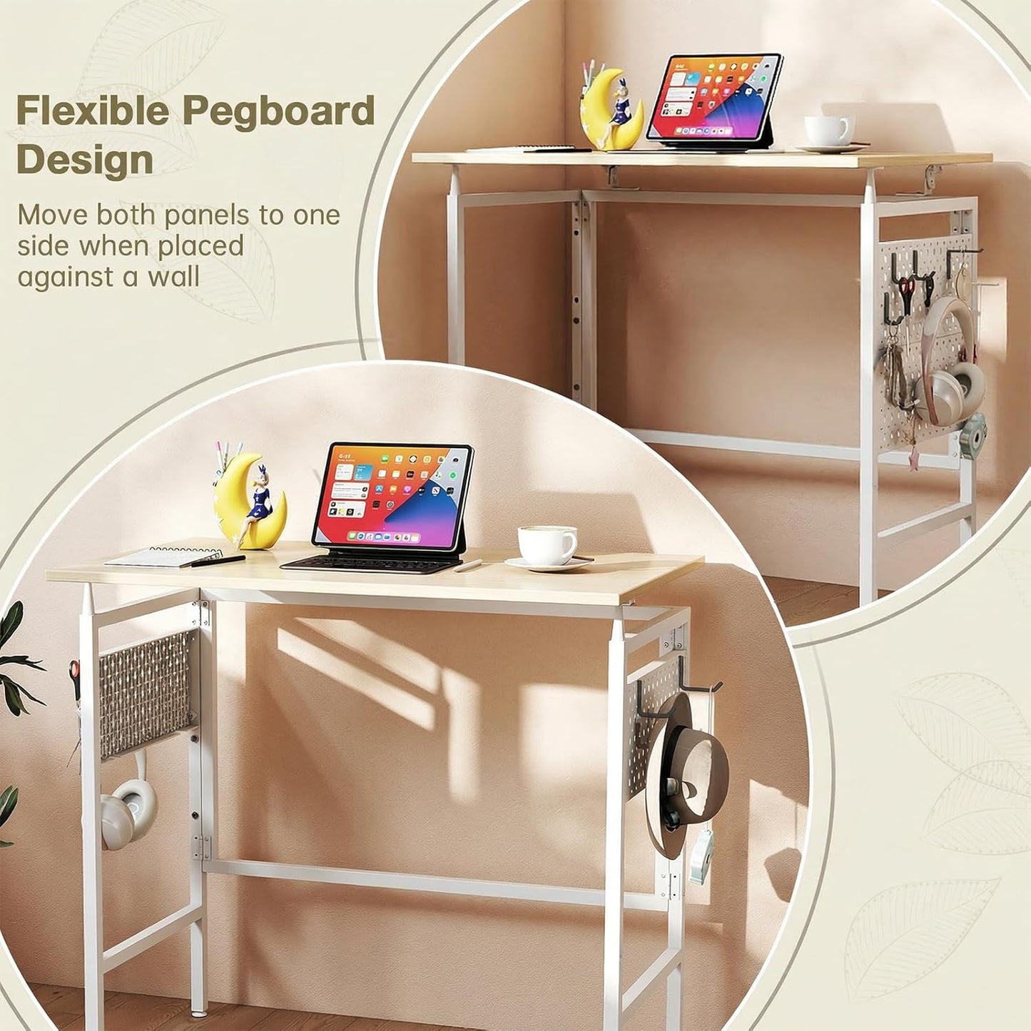 Hadulcet Folding Desk 40" Foldable Desk with Removable Pegboards | Easy Assembly Home Office Desk for Small Spaces, Study, and Apartment Living, Oak