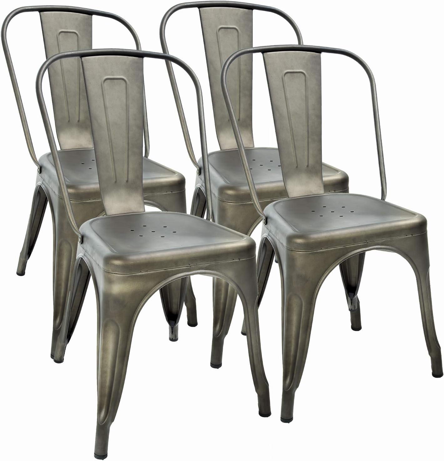 FDW | Set of 4 Metal Dining Chairs | Bronze | Stackable Tolix Side Chairs with Backrest | Scratch-Resistant | Non-Slip Feet | Indoor/Outdoor Use | 330 lbs Capacity | Ideal for Kitchen & Restaurant