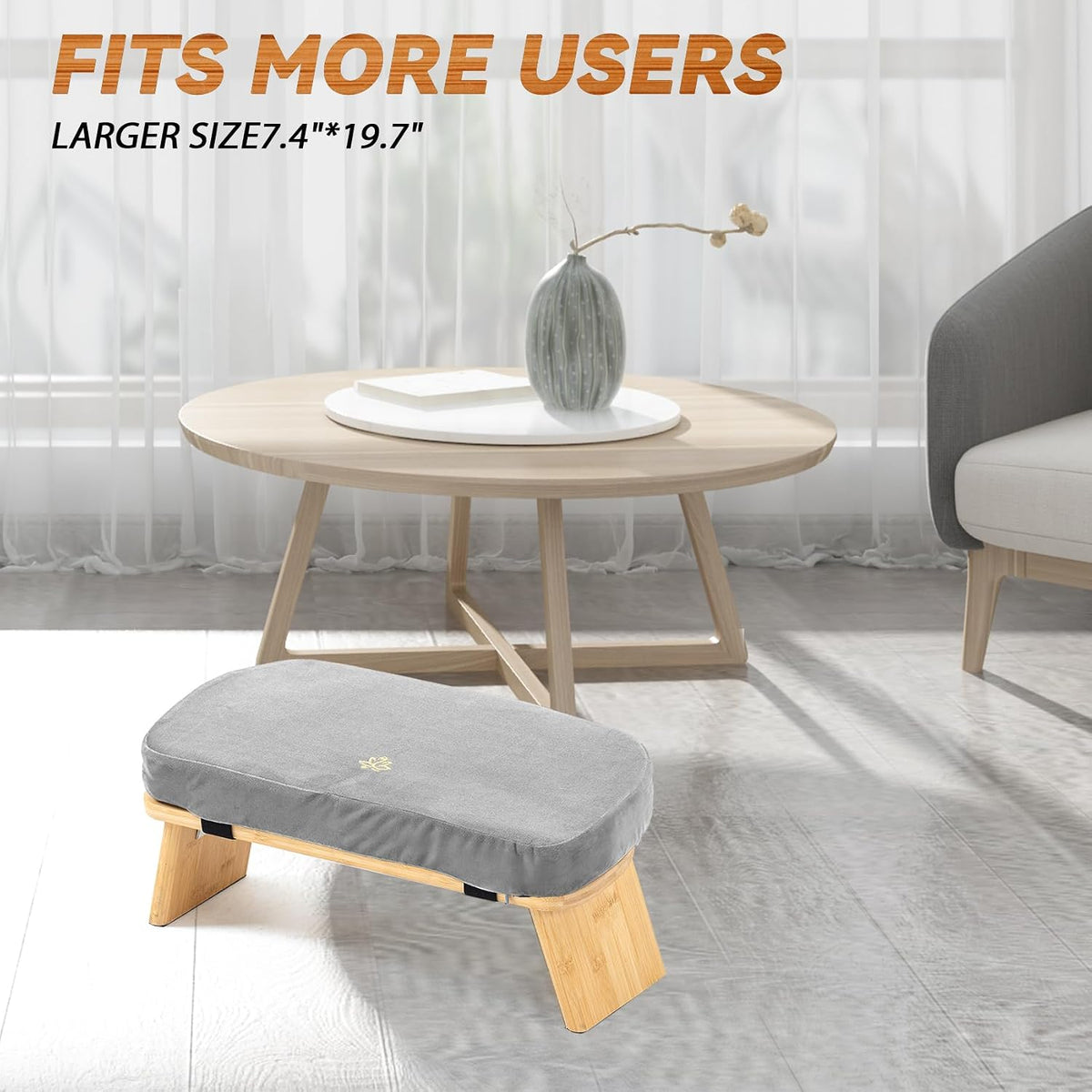 Meditation Bench, Bamboo Meditation Stool, Folding Kneeling Meditation Bench, Seiza Prayer Bench, Prayer Bench with Meditation Cushion, Kneeling Stool (Grey)
