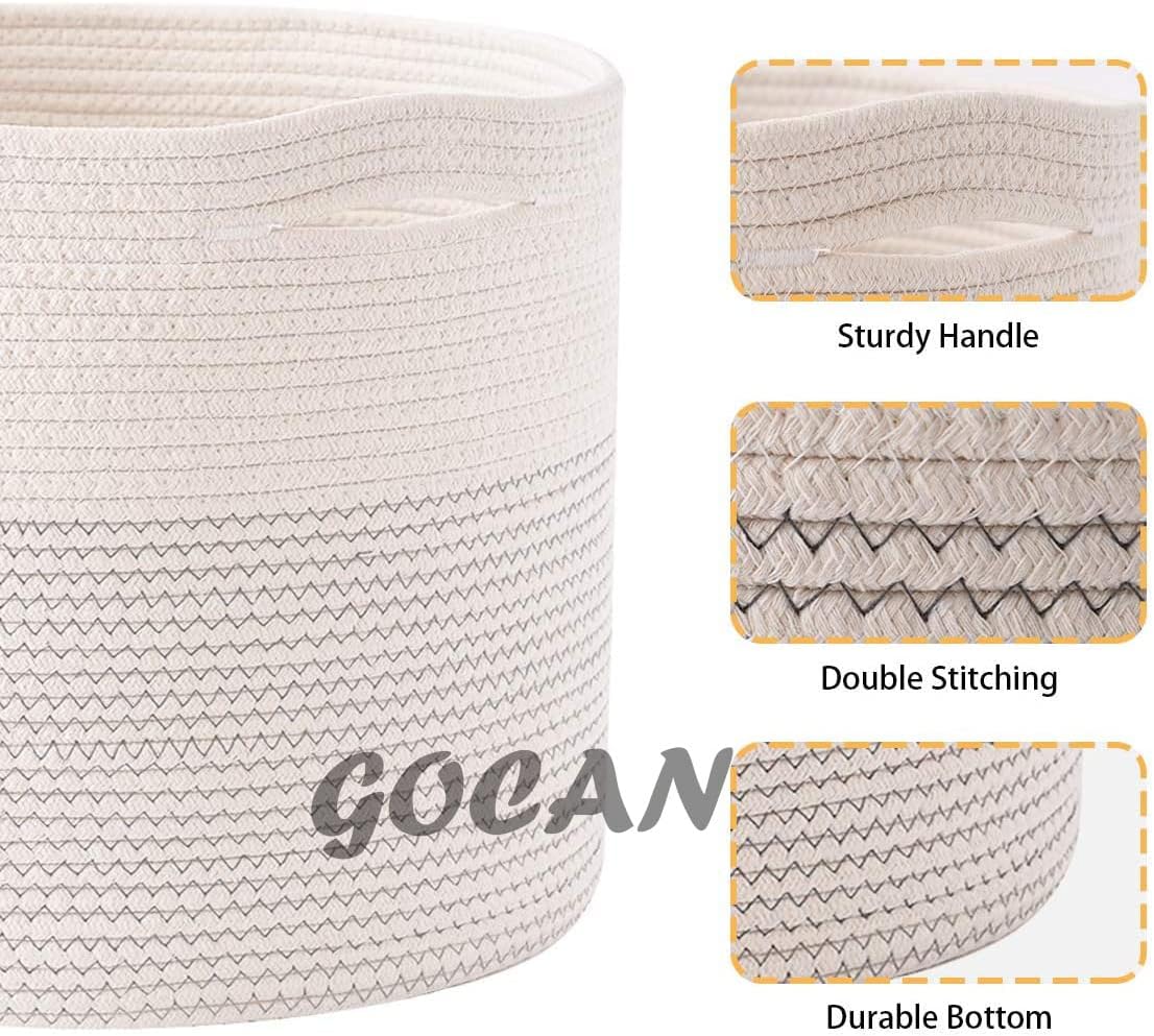 Cotton Rope Woven Laundry Basket 22"X 22"X 14" with handles(Beige) XXXL | Hand-woven, ideal for storing blankets and cushions in the living room, and clothes for household storage.