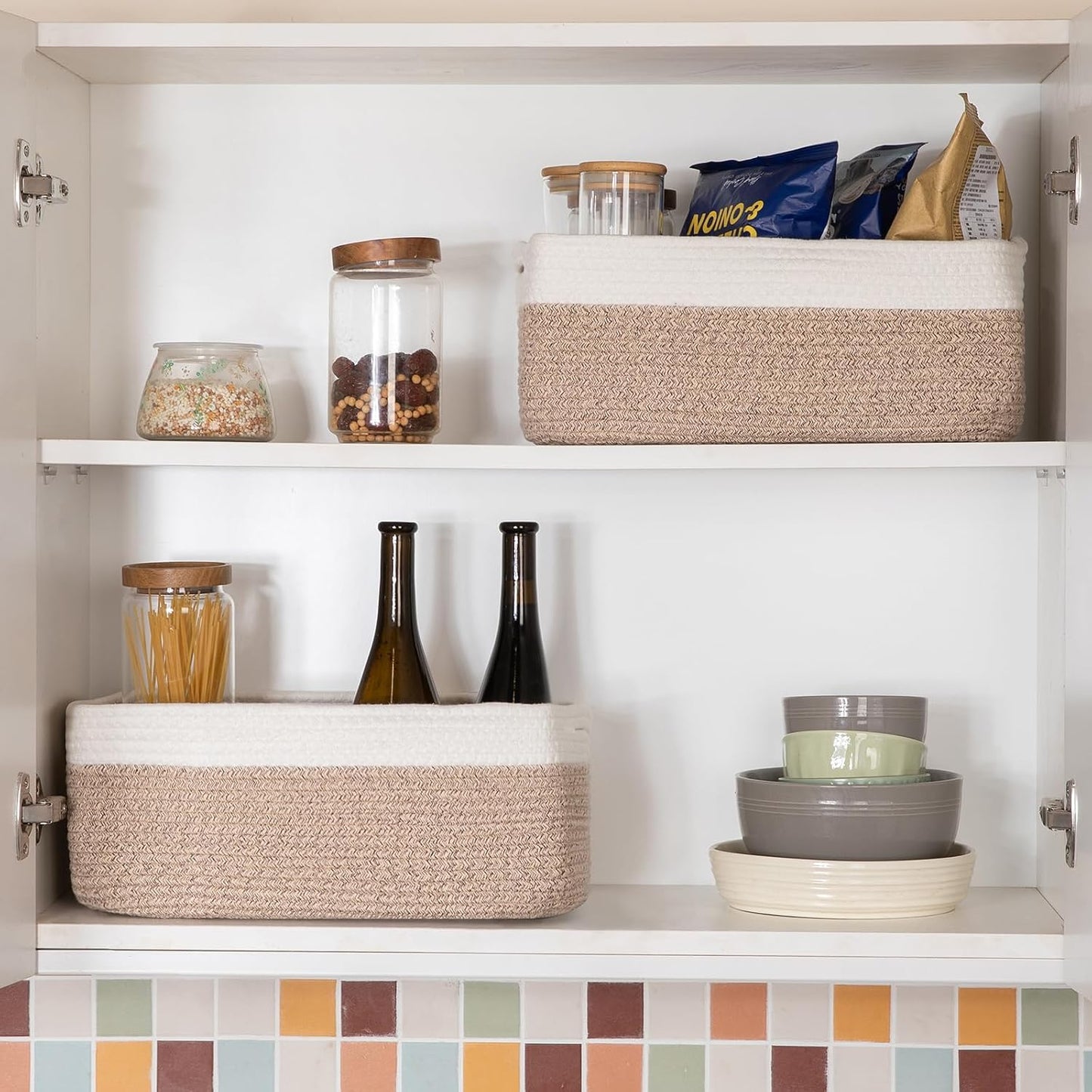 OIASKET Storage Baskets for Organizing 3 Pack, Woven Baskets for Shelves, | Closet Organizer Bins with Handle, Empty Gift Basket, Toy Storage for Toys, Blankets, Towels, Clothes, Books, 15"x11.42"x6.7"