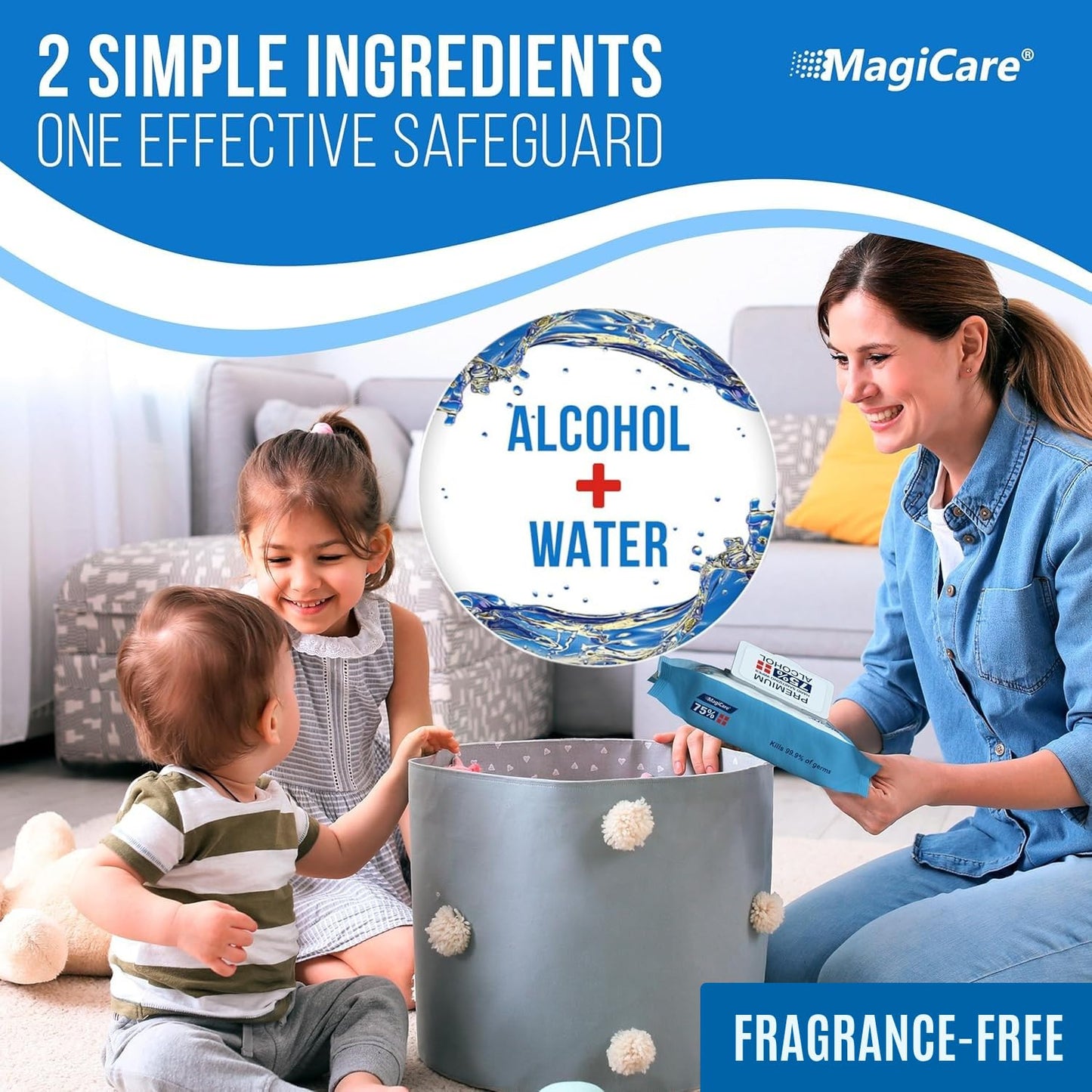 MagiCare 75% Large Alcohol Wipes (4, 80ct Packs, 320ct) - Hand Sanitizer Wipes, Unscented Hand Wipe, Cleaning, Sanitizing Wipe - Travel, Home, Office, Classroom, Car, Camping - Soft Packs