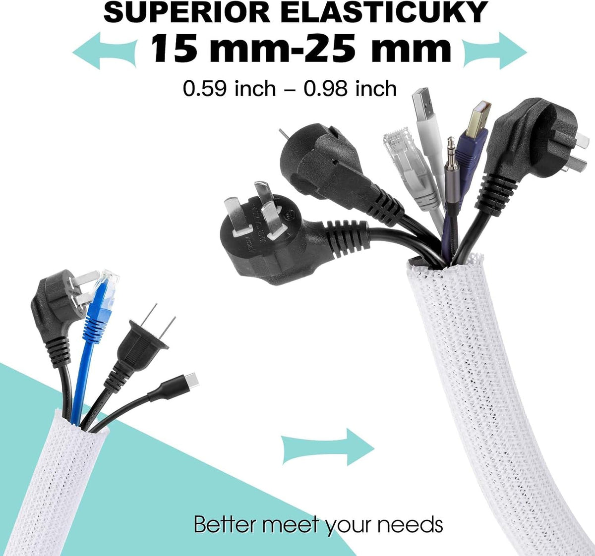 AGPTEK Cable Sleeve, 10ft - 1 inch Cable Management Cord Hider, White