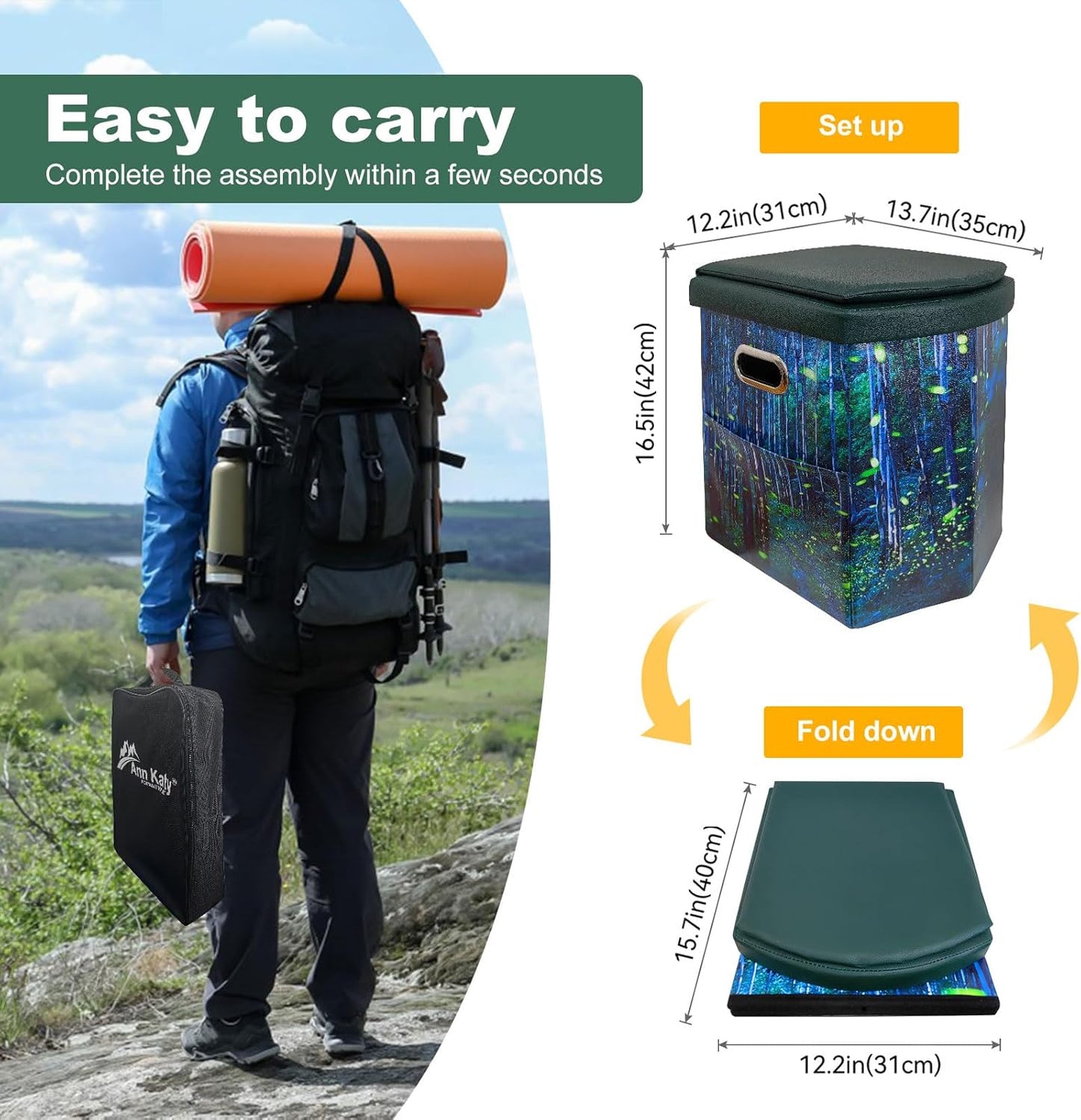 Ann Katy Upgrade XL Portable Toilet for Adults, Extra Large Portable Travel Floding Toilet, Camping Tall Toilets with Lid for Adults and Kids Compact Potty for Car,Hiking,Beach and Camping