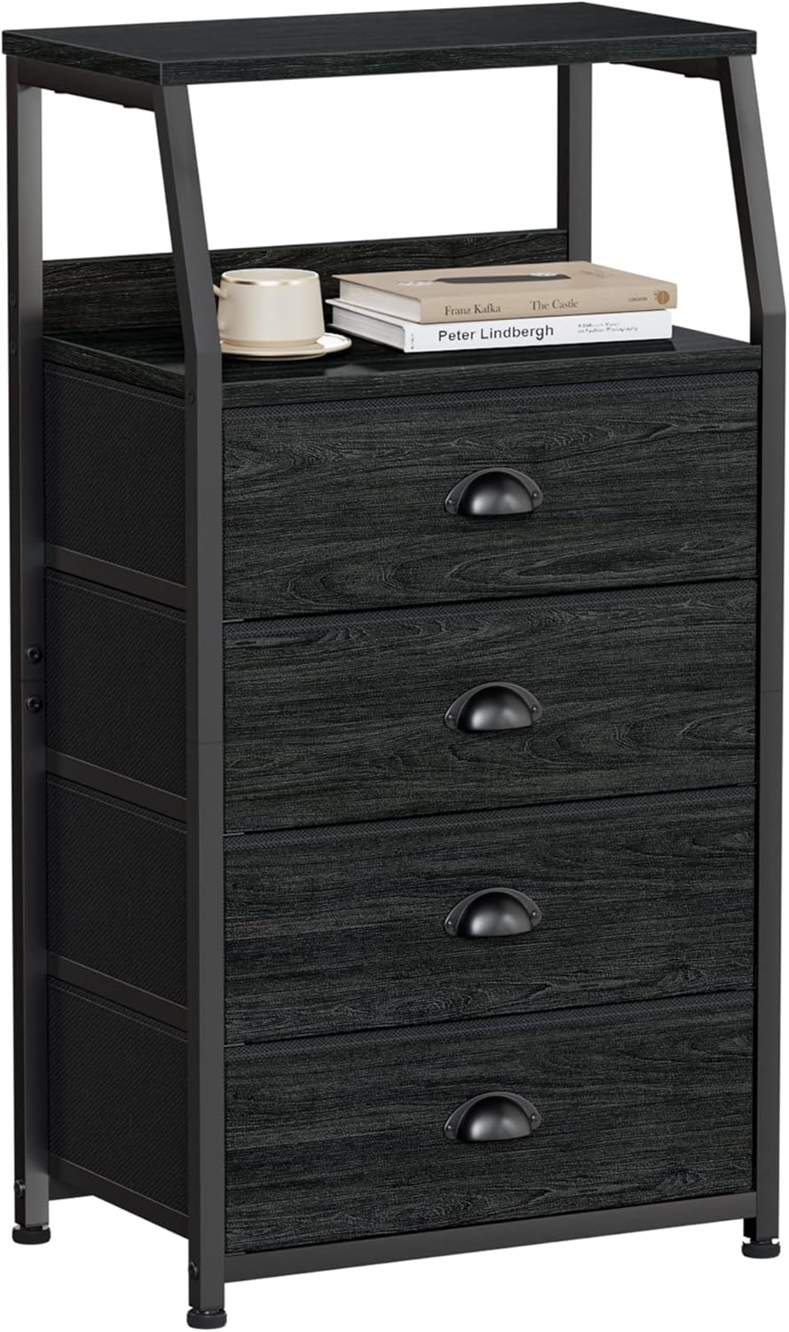 Furnulem Dorm Tall Nightstand, Small Dresser for Bedroom with Fabric Drawer
