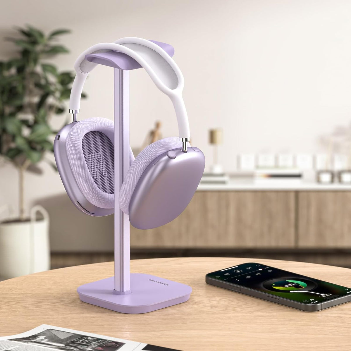 Headphone Stand, Desktop Headset Holder (Purple) Heavy Base Desk Earphone Stand Aluminum Gaming Headset Hanger Rack for AirPods Max, AirPods, AirPods Pro, Beats, Bose