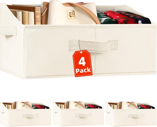 Criusia Closet Organizers Bins 4 Pack - Large Closet Shelf Organizer with Handles - Fabric Trapezoid Home Organization and Storage Baskets for Organizing Clothes Toy Blanket Towel Purse Hats