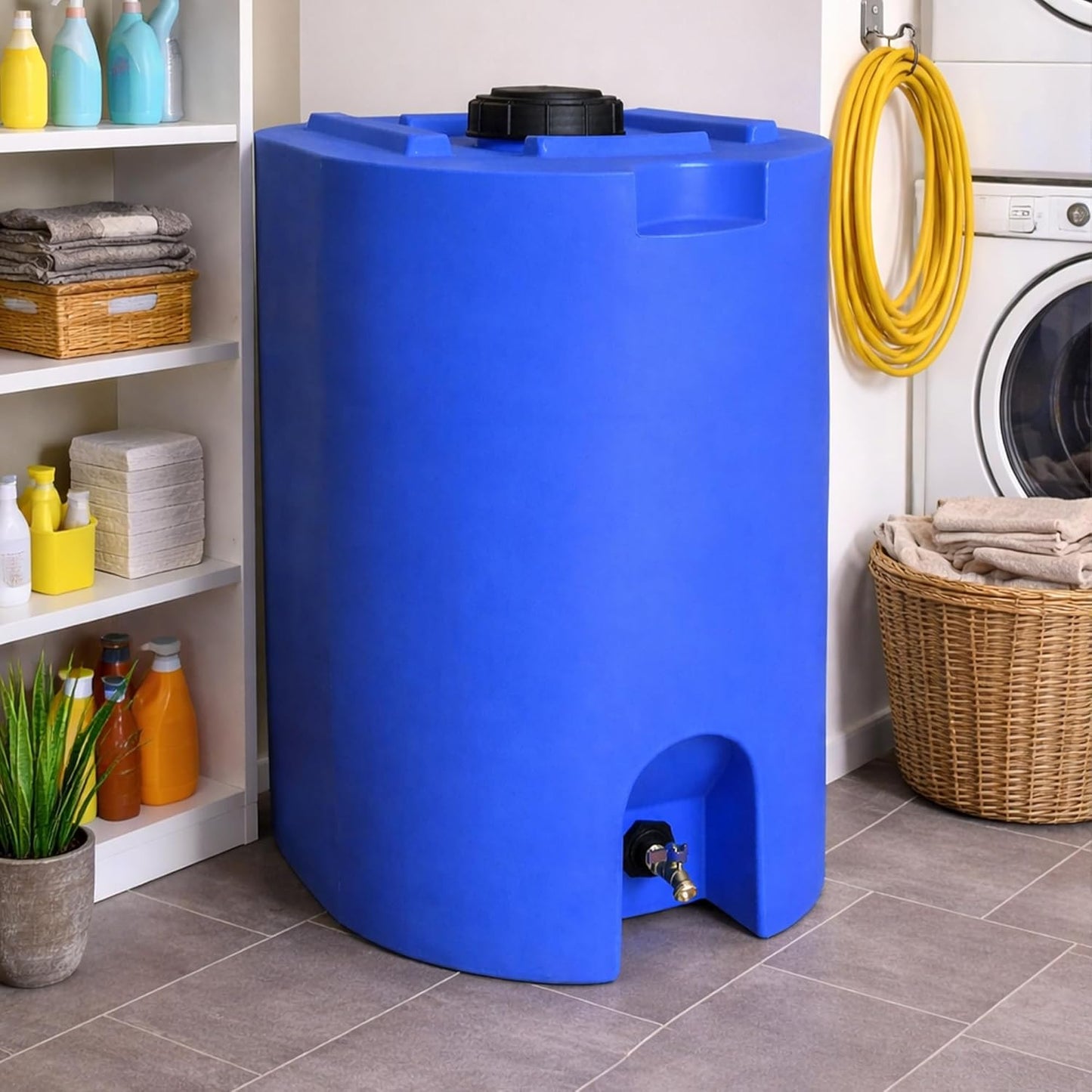 WaterPrepared Stackable Plastic Drinking Water Storage Tank with Spigots, 55 Gallon, Blue - Portable Emergency Hydration Container for Survival or Disaster Preparedness