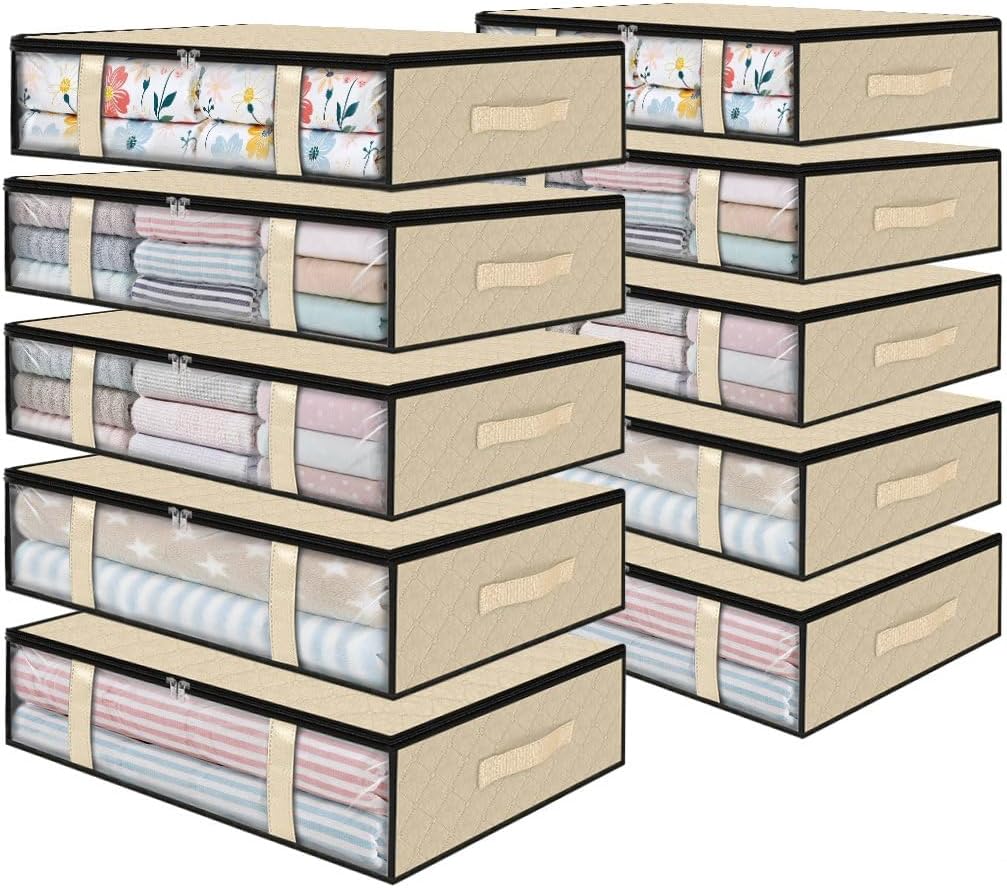 StorageRight Under Bed Storage Bins, 3-Pack 40L Foldable Fabric Storage Bags with Transparent Window, Breathable Organizer for Clothes/Blanket/Comforter/Quiltr, Black