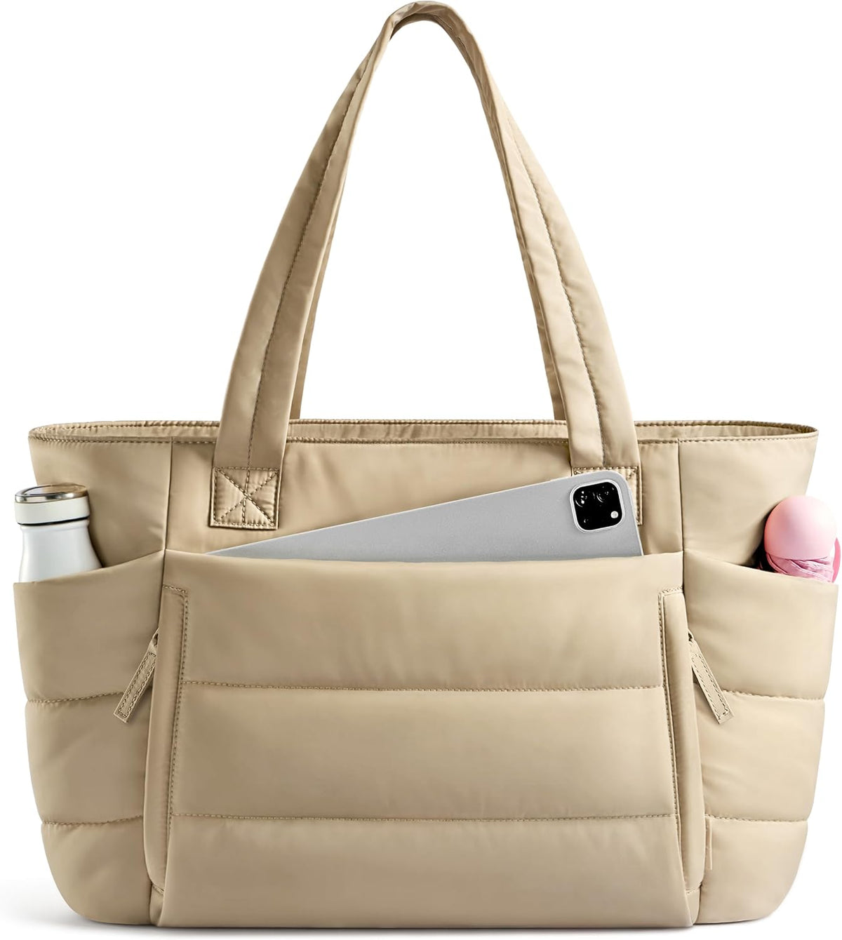 Uselike Tote Bag for Women with Zipper, Quilted Puffer Tote Bag with Compartments, Lightweight Puffy Work Bags for Women