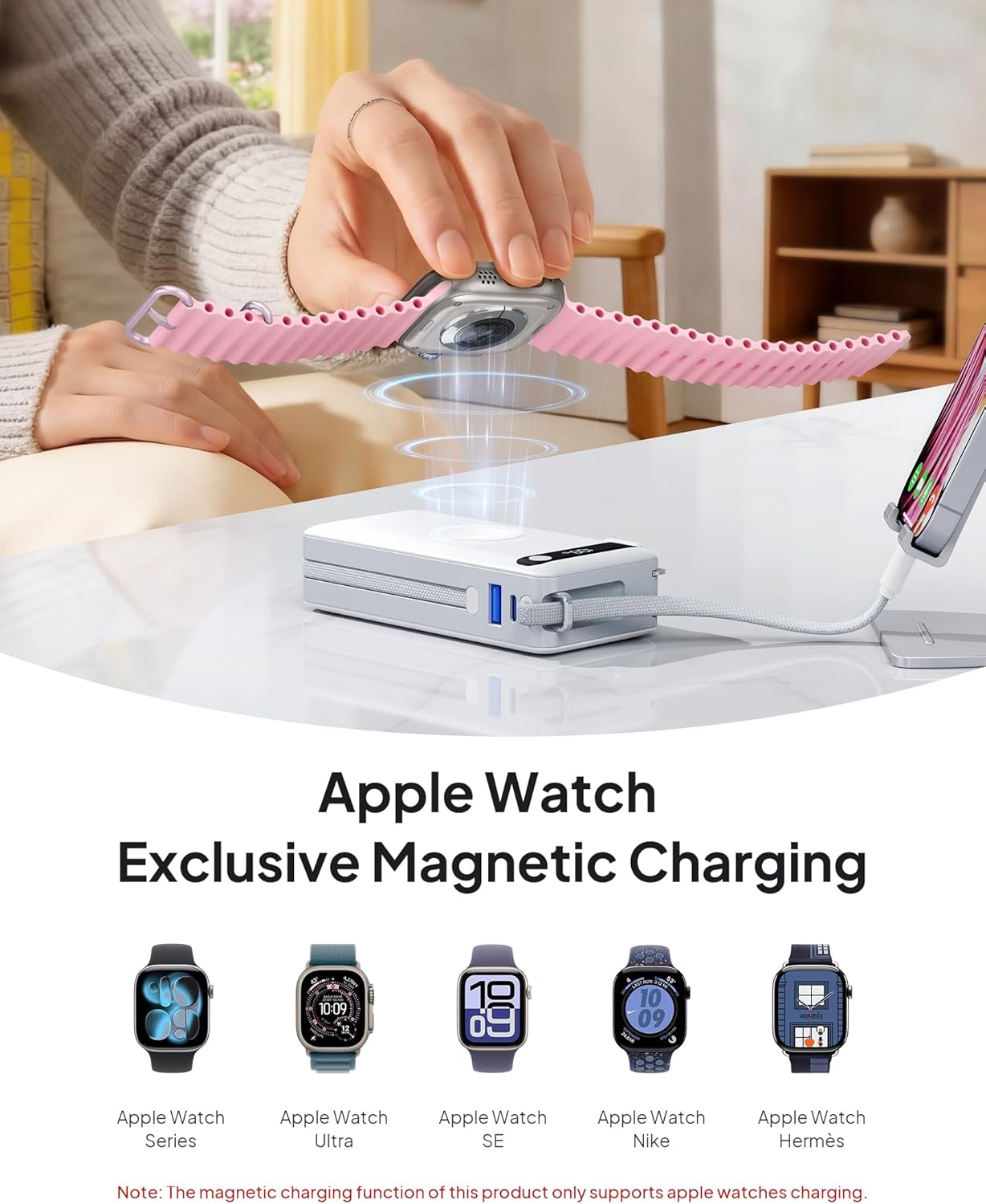 Portable Charger with Built-in Cables & Wall Plug, 50% Smaller 10000mAh Power Bank, 22.5W USB C Fast Charging, Travel Essentials Battery Pack for iPhone 17/16/15/14, Apple Watch Ultra/11/10/9/8/SE