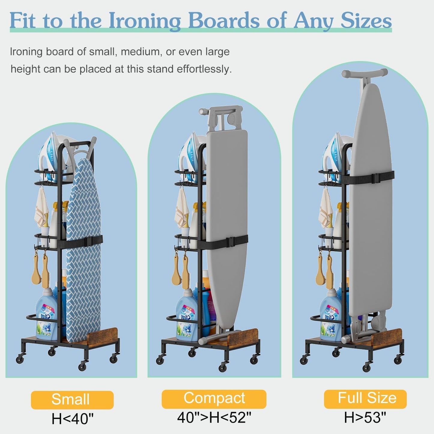 Ironing Board Hanger,Iron and Ironing Board Holder No Wall Mount,Laundry Room Organization and Storage Cart with Iron Stand,Narrow Laundry Shelves Organizer Cabinet,Laundry Room Essentials Accessories