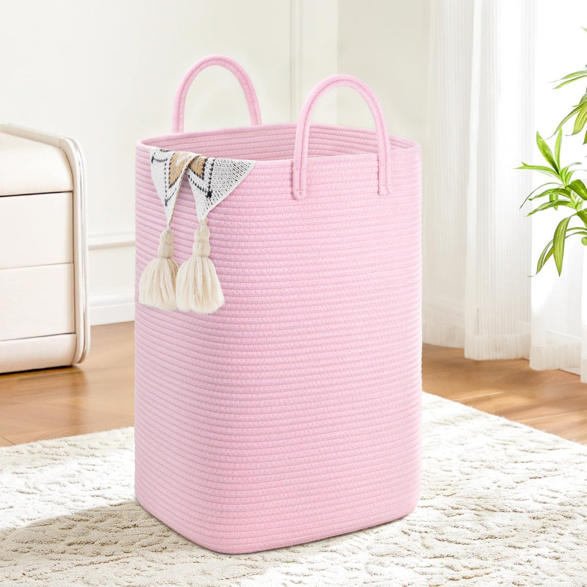 Laundry Basket,Woven Cotton Rope Laundry Hamper,Versatile Storage for Dirty Clothes,Baby Toys,and Blankets in Bathroom, Nursery,and Living Room (Black, 60L)
