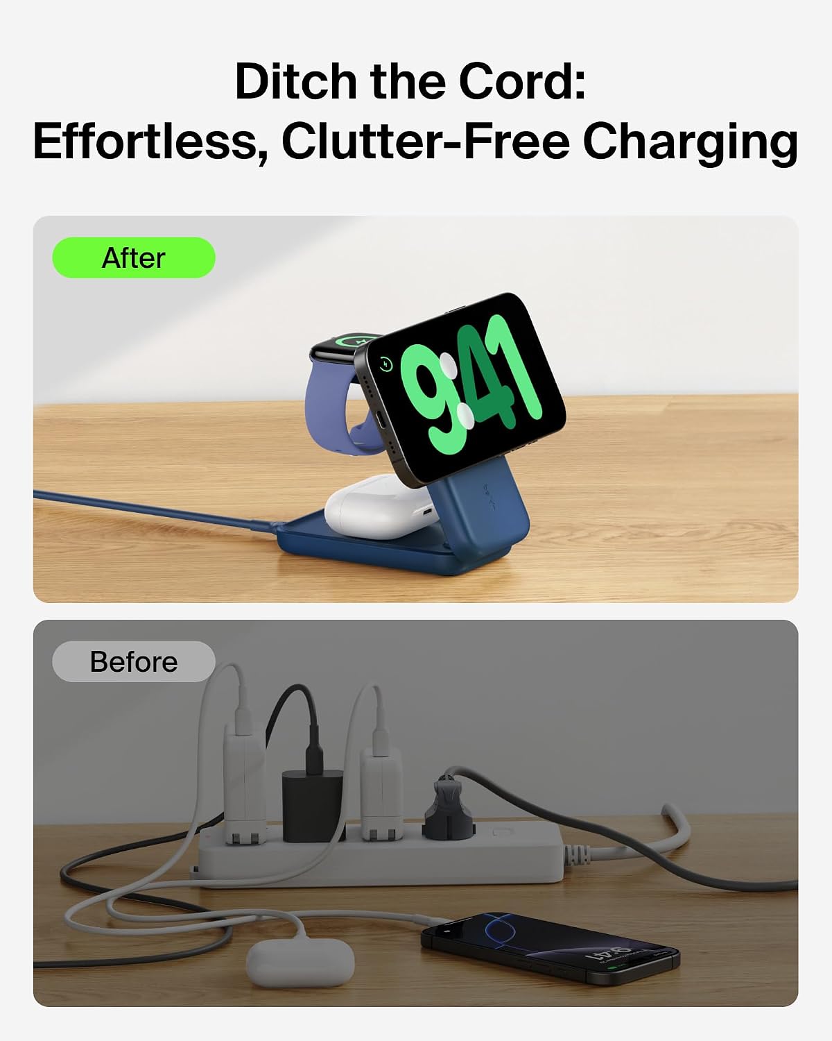 Belkin Qi2.2 25W Wireless 3 in 1 Foldable Fast Charging Station for iPhone | Fast Charigng, MagSafe Compatible, iPhone 17/16/15, Apple Watch, AirPods, Travel Charger, Magnetic