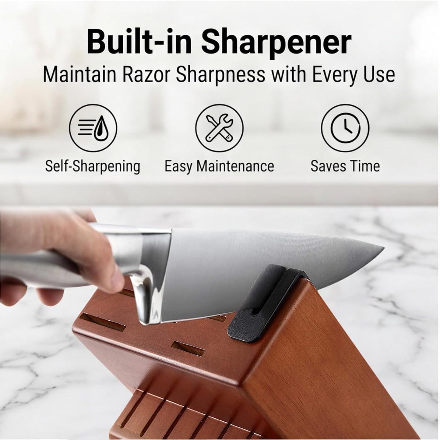 McCook® Knife Sets, German Stainless Steel Kitchen Knife Block Sets with Built-in Sharpener, 15 Piece Chef Knife and More, Razor Sharp, Restaurant Grade, Anti-Rust, Elegant Box for Gift