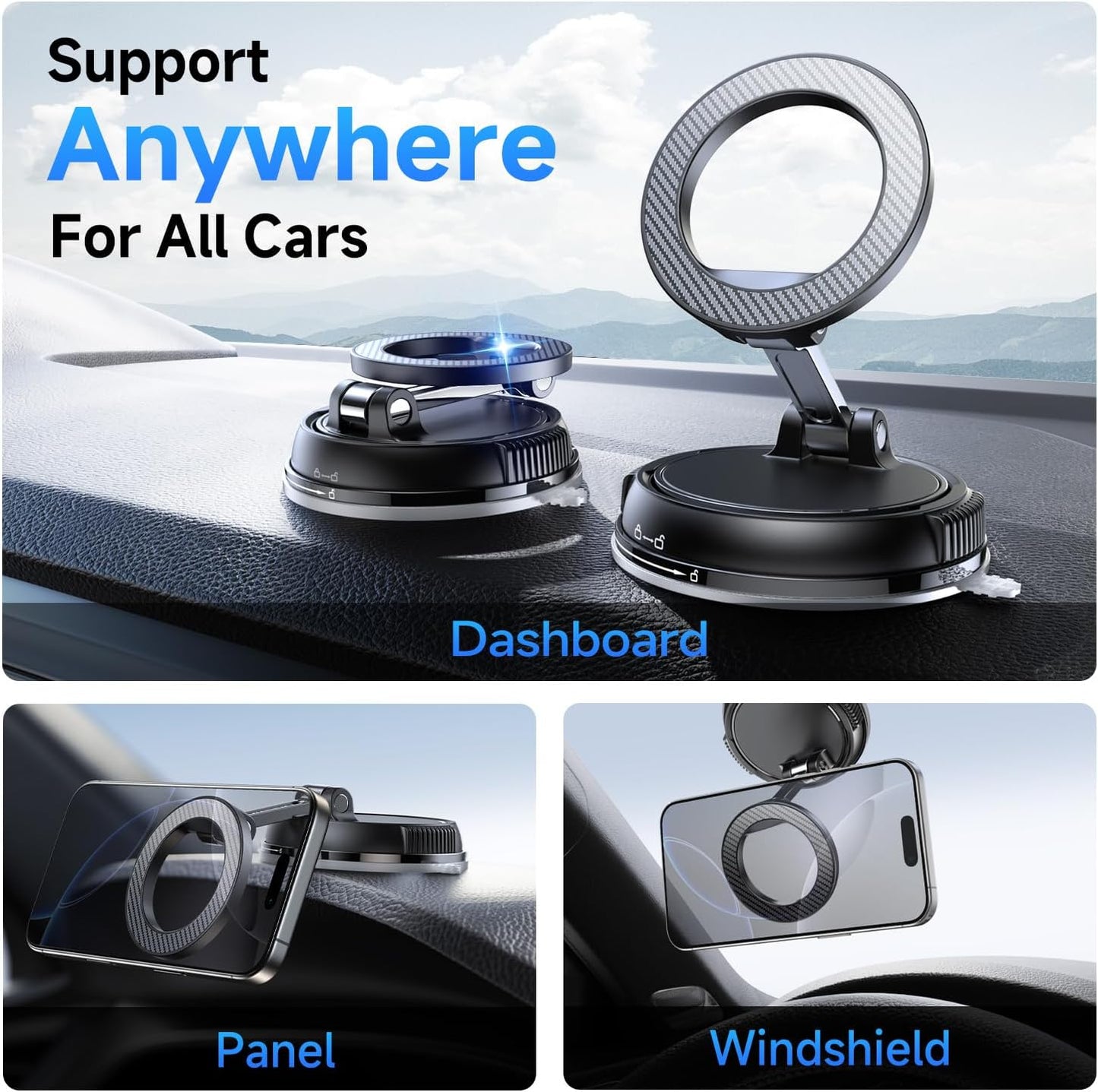 ANDERY Car Phone Holder for Magsafe [78+LBS Strongest Suction & 2400gf Magnetic] 360° Adjustable Car Phone Mount, Phone Holders for Your Car for iPhone 17 Pro Max 16 15 14 13 12 Plus Air, Carbon Fiber