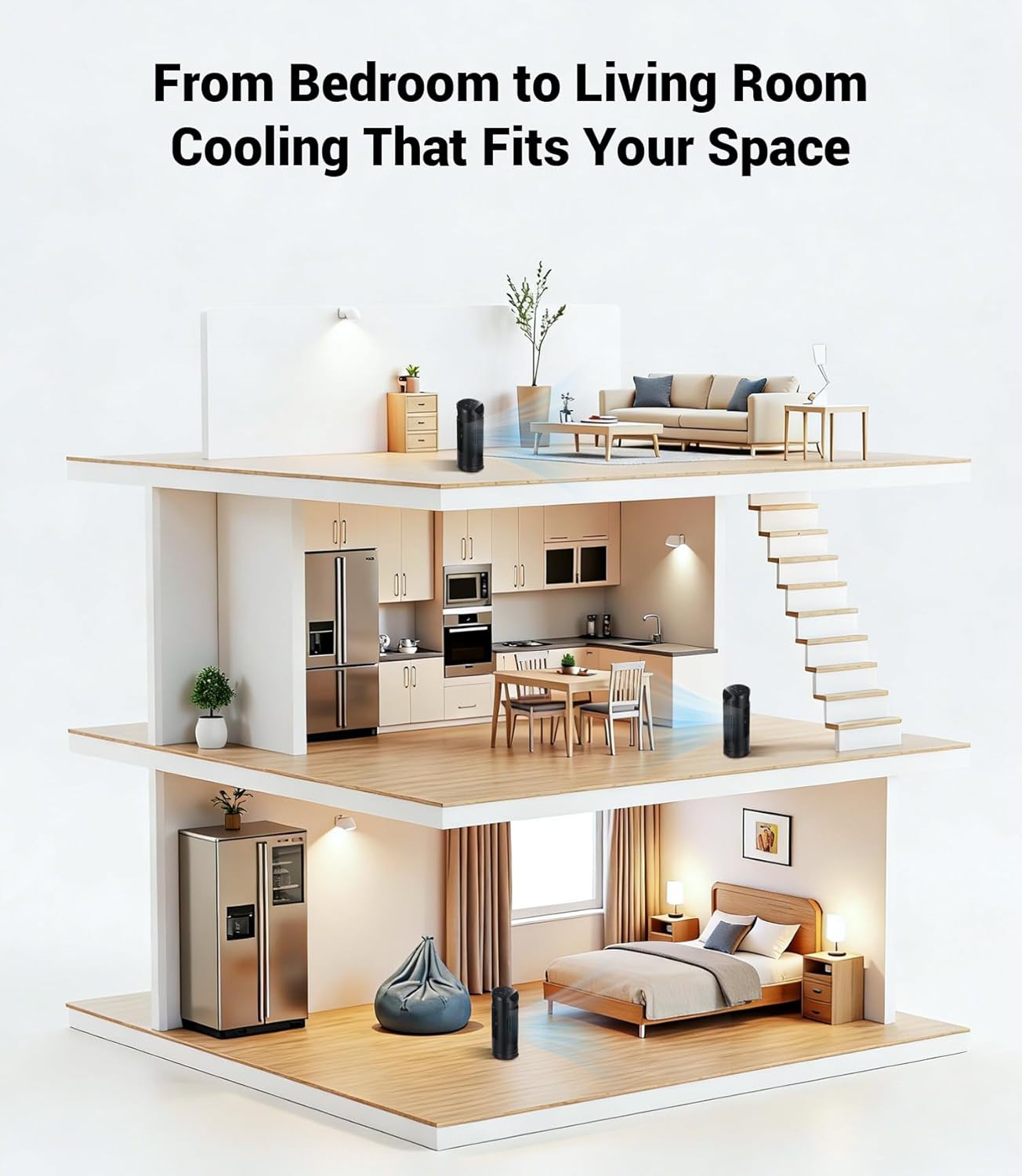 Personal Tower Fan for Bedroom with Remote, Portable Desk Table Fan，4 Speeds Cooling Standing Fan with 12H Timer, 60° & 110° Oscillating Floor Tower Fans That Blows Cold Air for Bedroom Office,Black