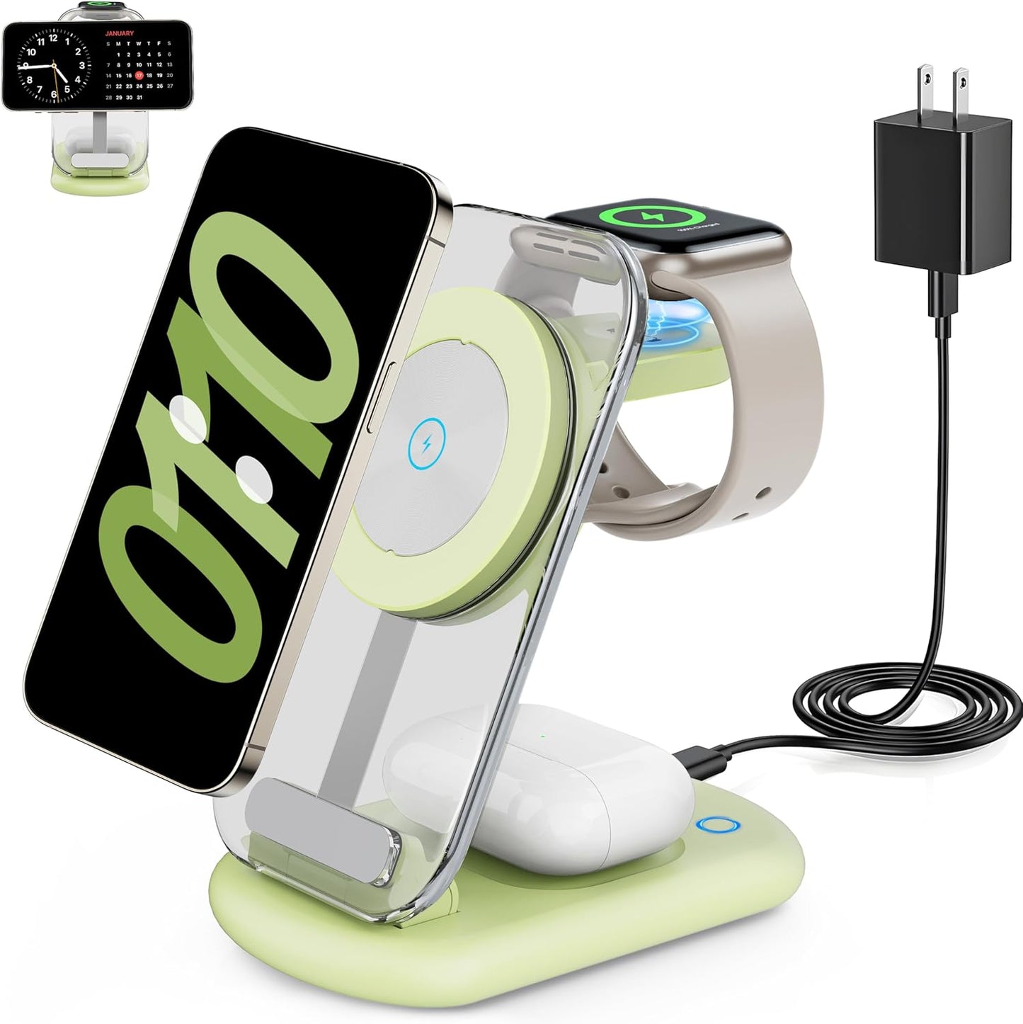 2026 Traveling Wireless Mag-Safe Fast Charging Station,Magnetic 3 in 1 Charger with Light for iPhone 17 16 15 14 13 12 Pro Max Plus,Apple Watch& Air pods 4 3 2 Pro-Gifts for Wife & Husband(White)