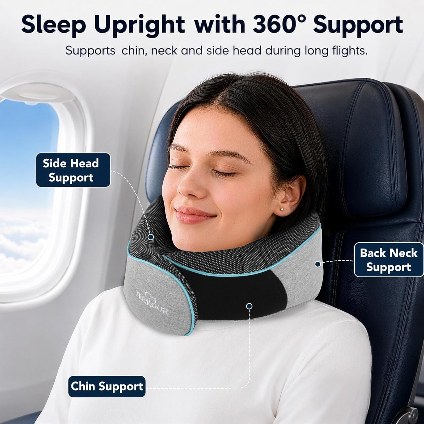 Travel Pillow-Neck Pillows for Airplanes, Memory Foam Travel Neck Pillow for Long Flights|Airport Travel Essentials 360° Support Gifts for Travellers With Eye Mask & Earplugs, Portable Carry Bag