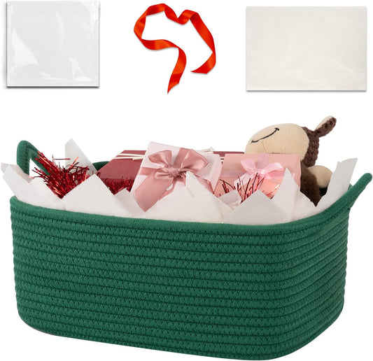 OIASKET Gift Basket Empty with Handle, Small Woven Baskets for Gifts Empty | 13.6"x10"x5.9", Baby Shower Toy Storage Baskets, Dog Toy Storage for Organizing, with Gift Bag Ribbon Tissue Paper