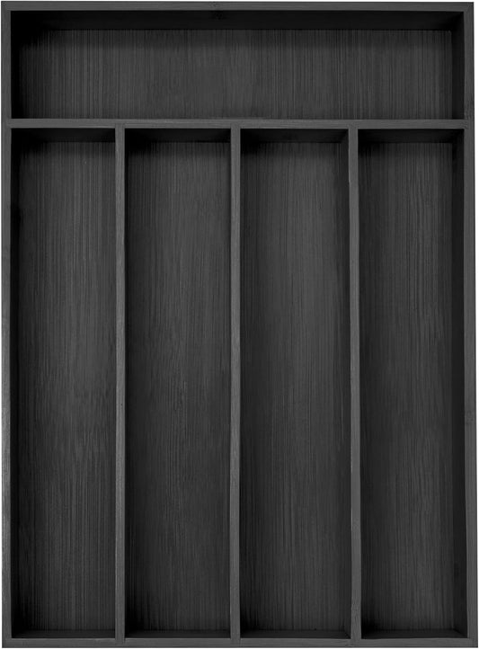 Besilord Bamboo Silverware Holder - Drawer Organizer with 5 Slots (Black)