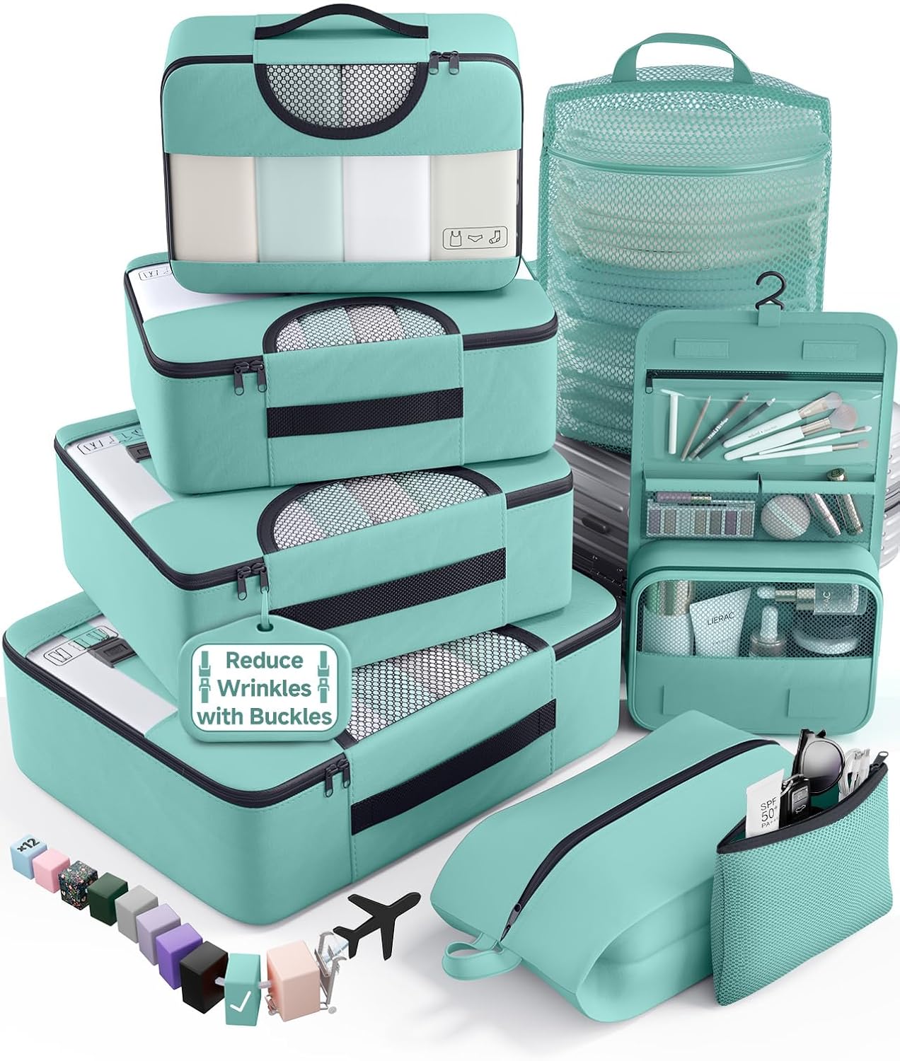 Veken 8 Set Packing Cubes for Travel Essentials, Suitcase Organizer Bags in 4 Sizes, Carry-On Luggage Accessories with Laundry Bag, Airplane Must Have, Gifts for Women Men