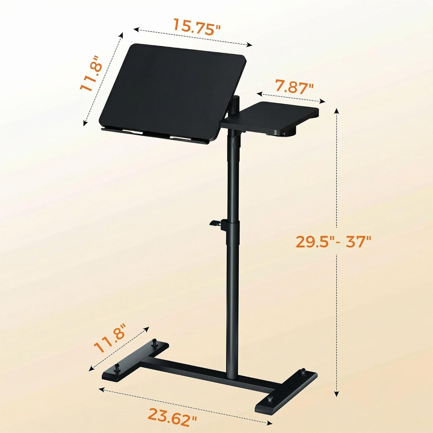 Aothia Small Standing Desk Rolling Table Adjustable Height, Laptop Mobile Stand with Wheels, Overbed Table, Portable Computer Workstation with Tiltable Desktop for Teacher Classroom Home Office, Black