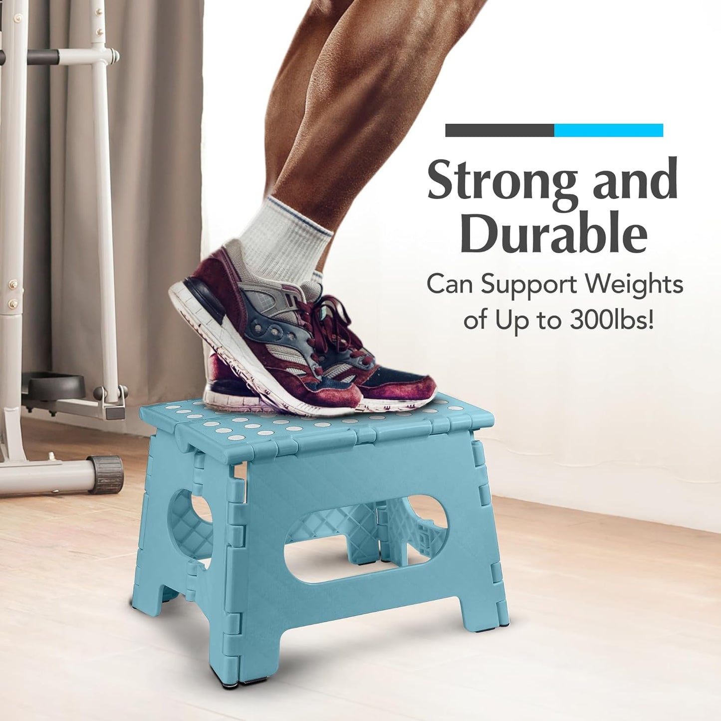 Handy Laundry Folding Step Stool 9 Inch – Sturdy Plastic Foldable Step Stool for Adults & Kids, 300 lb Capacity, Non-Slip, Lightweight, Portable with Handle for Kitchen, Bathroom, Bedroom – Teal