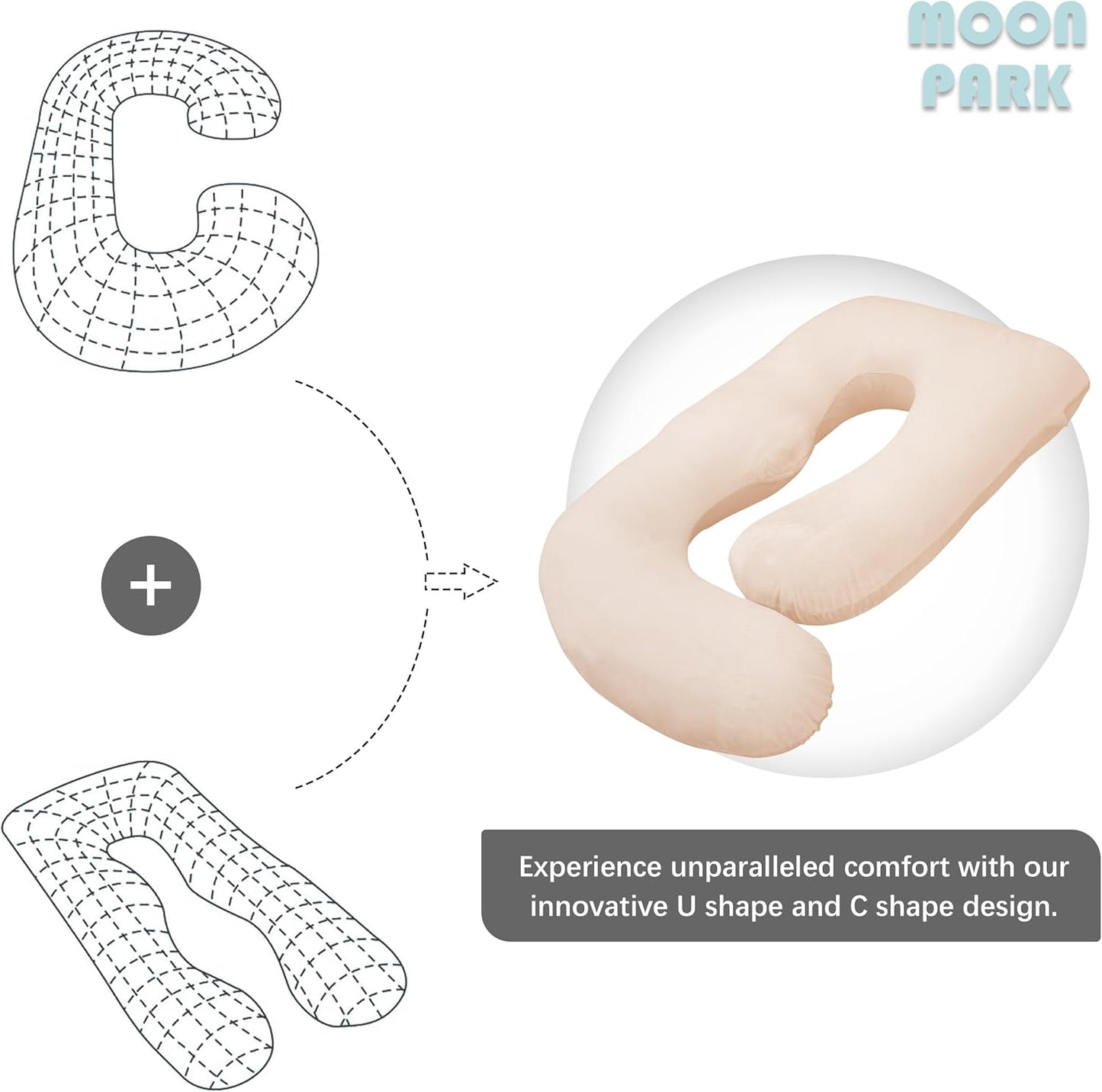 MOON PARK Pregnancy Pillows for Sleeping - U Shaped Full Body Maternity Pillow with Removable Cover - Support for Back, Legs, Belly, Hips - 57 Inch Pregnancy Pillow for Women - Brown