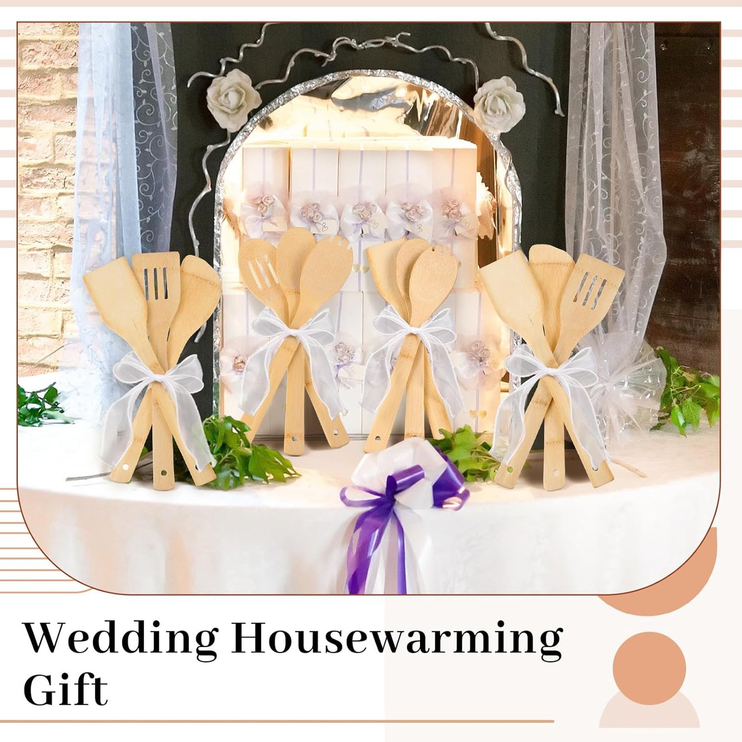 Reallnaive 72 Pcs Bamboo Spatula Wooden Kitchen Utensil Bulk 12''wood Spoon Spatula for Cooking with Ribbon Bridal Baby Shower Game Prize Wedding Party Favors Housewarming Gift (Various Style)