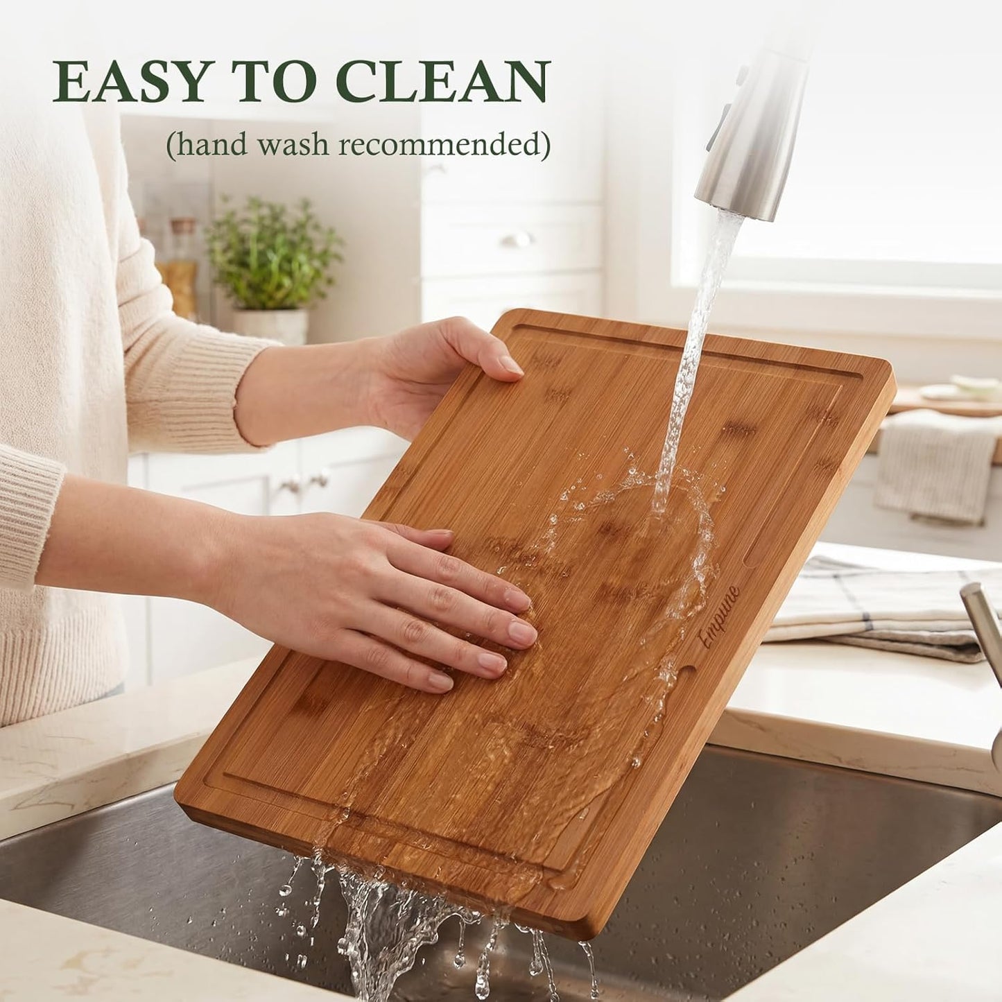 Empune Bamboo Cutting Boards for Kitchen, 3 Piece Extra Thick Cutting Board Set with Juice Groove, Deep Carbonized Bamboo Chopping Board, Reversible Wood Cutting Board for charcuterie boards, Brown