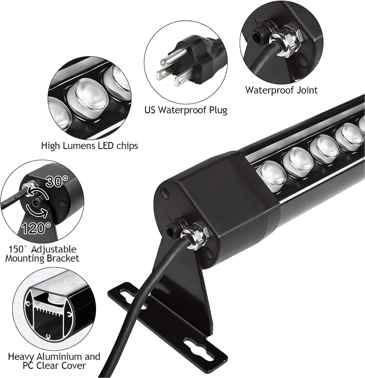 72W Outdoor Wall Washer Light, 48'' Dimmable 5000K RGB LED Wall Washer Light Bar,120V IP67 Waterproof LED Stage Light for Patio Church Landscape Yard Garden 1 Pack