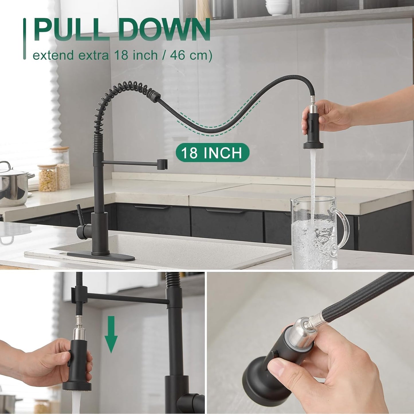 VOTON Black Kitchen Faucet with Pull Down Sprayer Pull Out Kitchen Sink Faucet Stainless Steel Commercial Spring Farmhouse faucets for Kichen Sink Camper Laundry Utility Rv Bar Sink Faucet