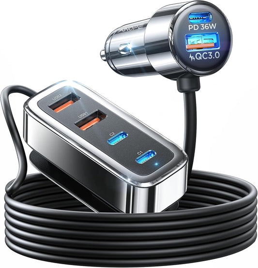 AINOPE 108W Multiple Ports Car Charger, Cigarette Lighter USB Charger, PD&QC Car Charger Adapter, Cigarette Lighter Adapter Fast Charging for iPhone 17[+5FT Cable], 12V Road Trip Essentials for Kids