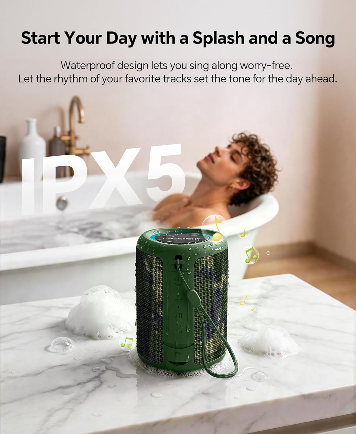 Portable Bluetooth Speaker Beach Essentials: Powerful Crystal Clear Sound/Dynamic Light/IPX5 Waterproof/All Day Playtime/Wireless BT 5.3/TWS Paring, Dad Gifts, Outdoor|Travel|Camping|Pool Accessories